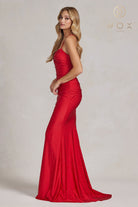 Jewel Illusion V-Neck Dress w/ Open Back-smcdress