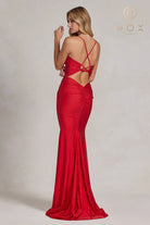 Jewel Illusion V-Neck Dress w/ Open Back-smcdress