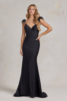 Mermaid Satin Feather Long Prom Dress with Embellishment & Open Back-smcdress