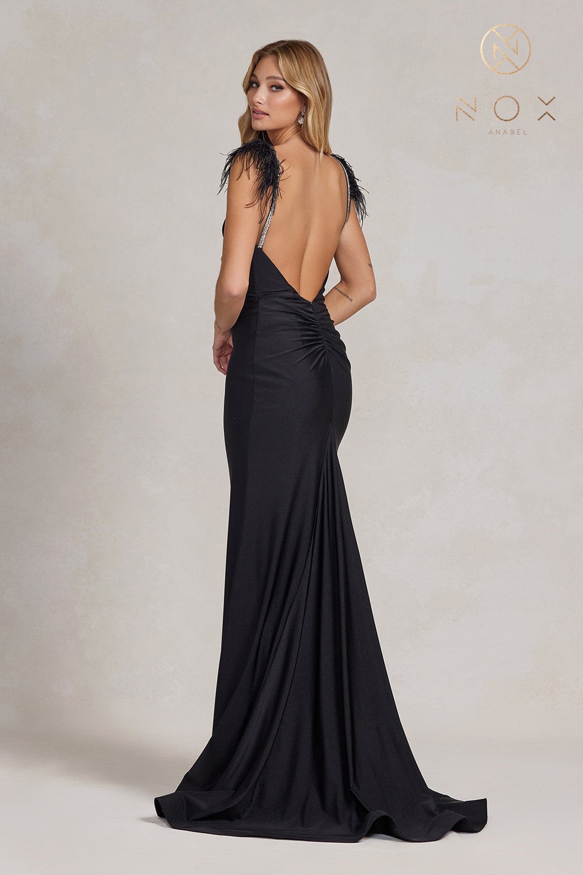 Mermaid Satin Feather Long Prom Dress with Embellishment & Open Back-smcdress