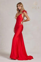 Mermaid Satin Feather Long Prom Dress with Embellishment & Open Back-smcdress