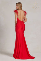 Mermaid Satin Feather Long Prom Dress with Embellishment & Open Back-smcdress