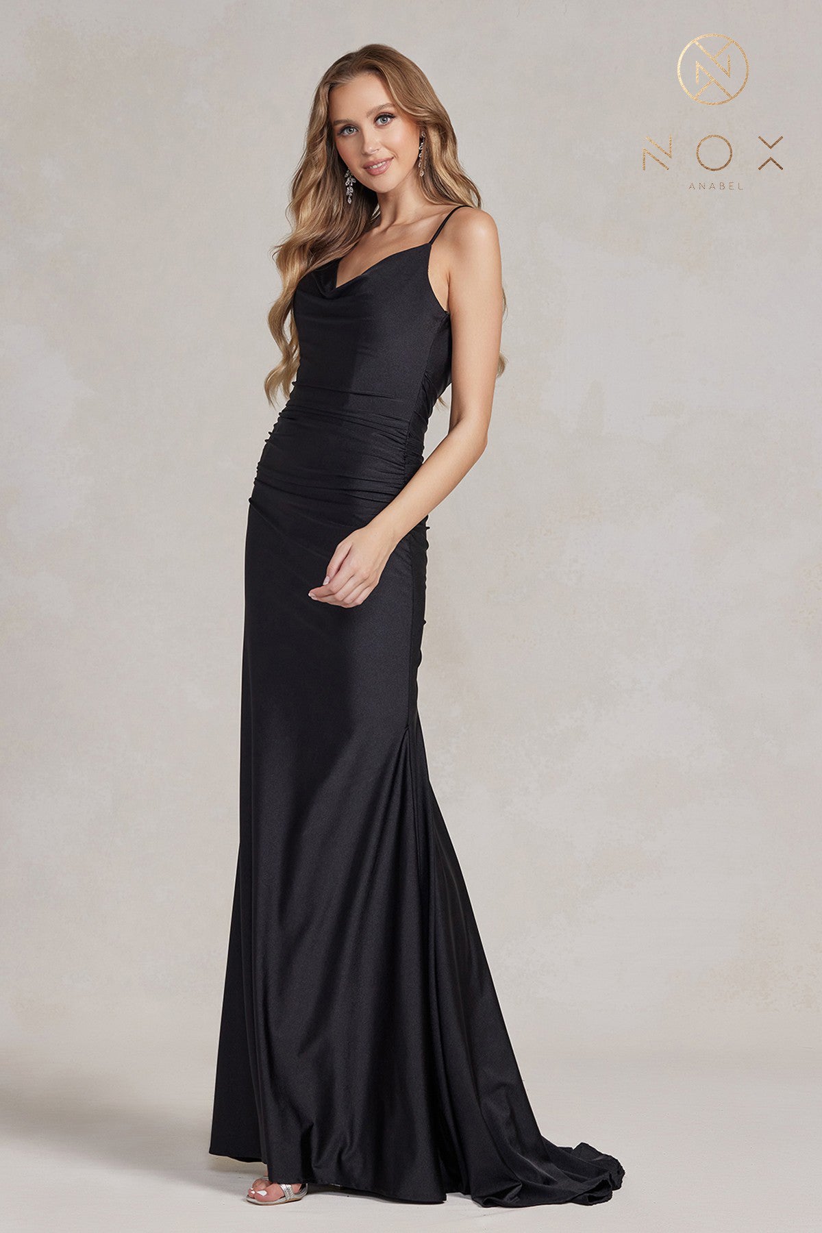 Cowl Neck Mermaid Dress w/ Open V-Back & Low Back-smcdress