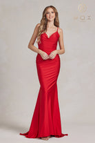 Cowl Neck Mermaid Dress w/ Open V-Back & Low Back-smcdress