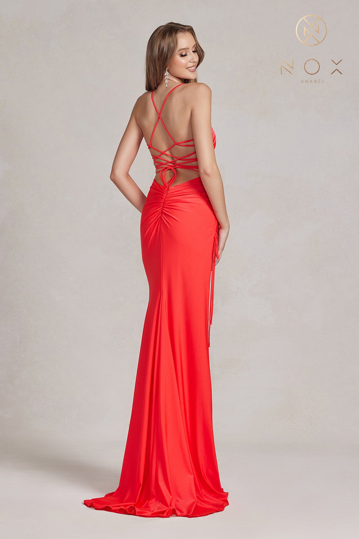 Long Evening Dress w/ Sweetheart Neckline, Side Slit & Criss Cross Back-smcdress