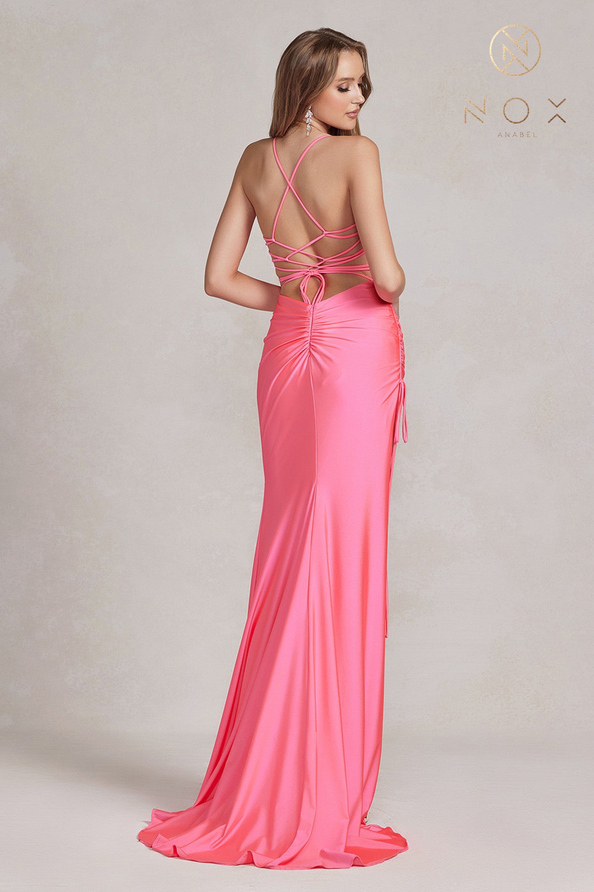 Long Evening Dress w/ Sweetheart Neckline, Side Slit & Criss Cross Back-smcdress