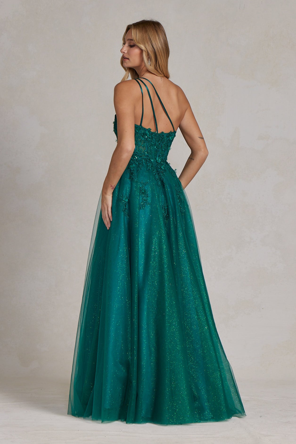 Embroidered A-Line Halter Prom Dress w/Open Back-smcdress