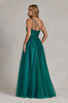 Embroidered A-Line Halter Prom Dress w/Open Back-smcdress