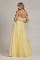 Embroidered A-Line Halter Prom Dress w/Open Back-smcdress