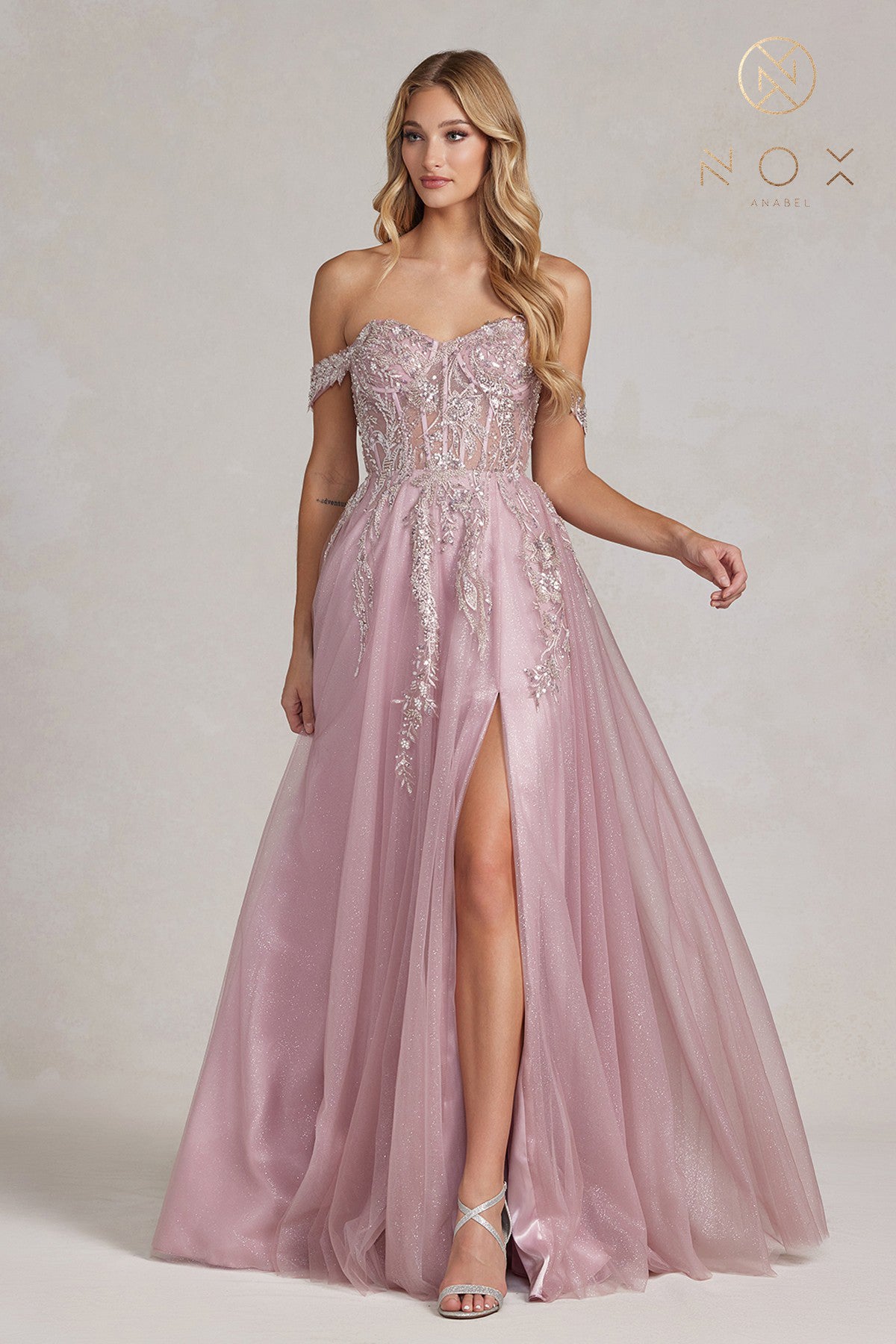 Off-Shoulder Skirt Long Prom Dress-smcdress