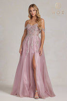 Off-Shoulder Skirt Long Prom Dress-smcdress