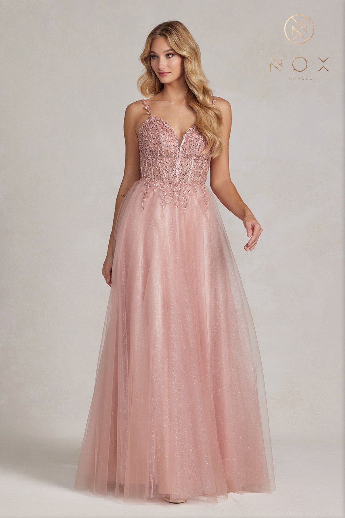 Embroidered Tulle Skirt, Open Back Prom Dress-smcdress