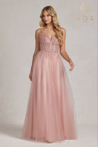 Embroidered Tulle Skirt, Open Back Prom Dress-smcdress