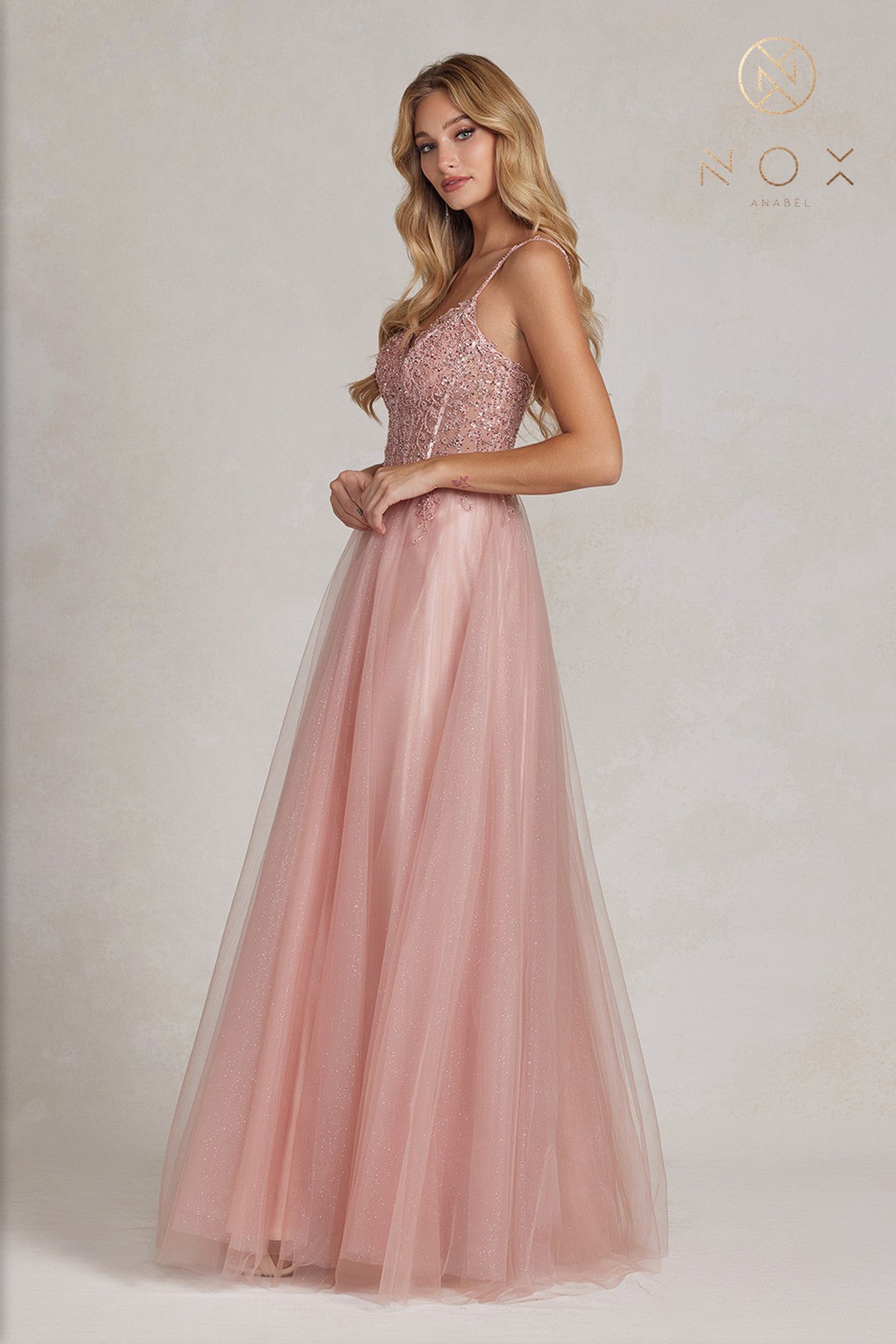 Embroidered Tulle Skirt, Open Back Prom Dress-smcdress