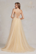 Embroidered Tulle Skirt Long Prom Dress w/ Bodice & Side Slit-smcdress