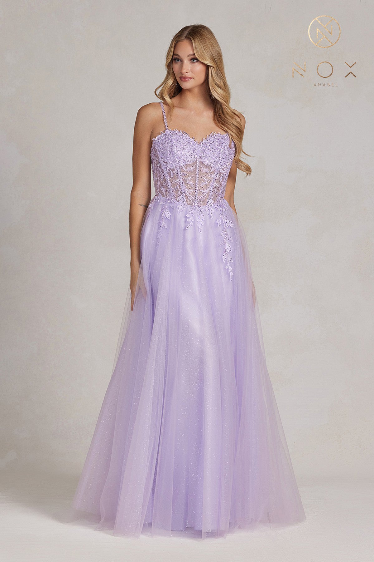 Embroidered Sheer A-Line Prom Dress w/ Beads-smcdress