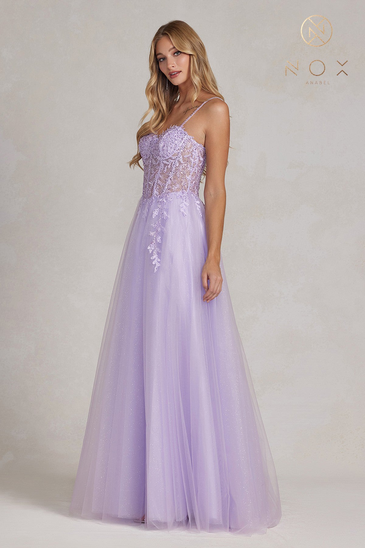 Embroidered Sheer A-Line Prom Dress w/ Beads-smcdress