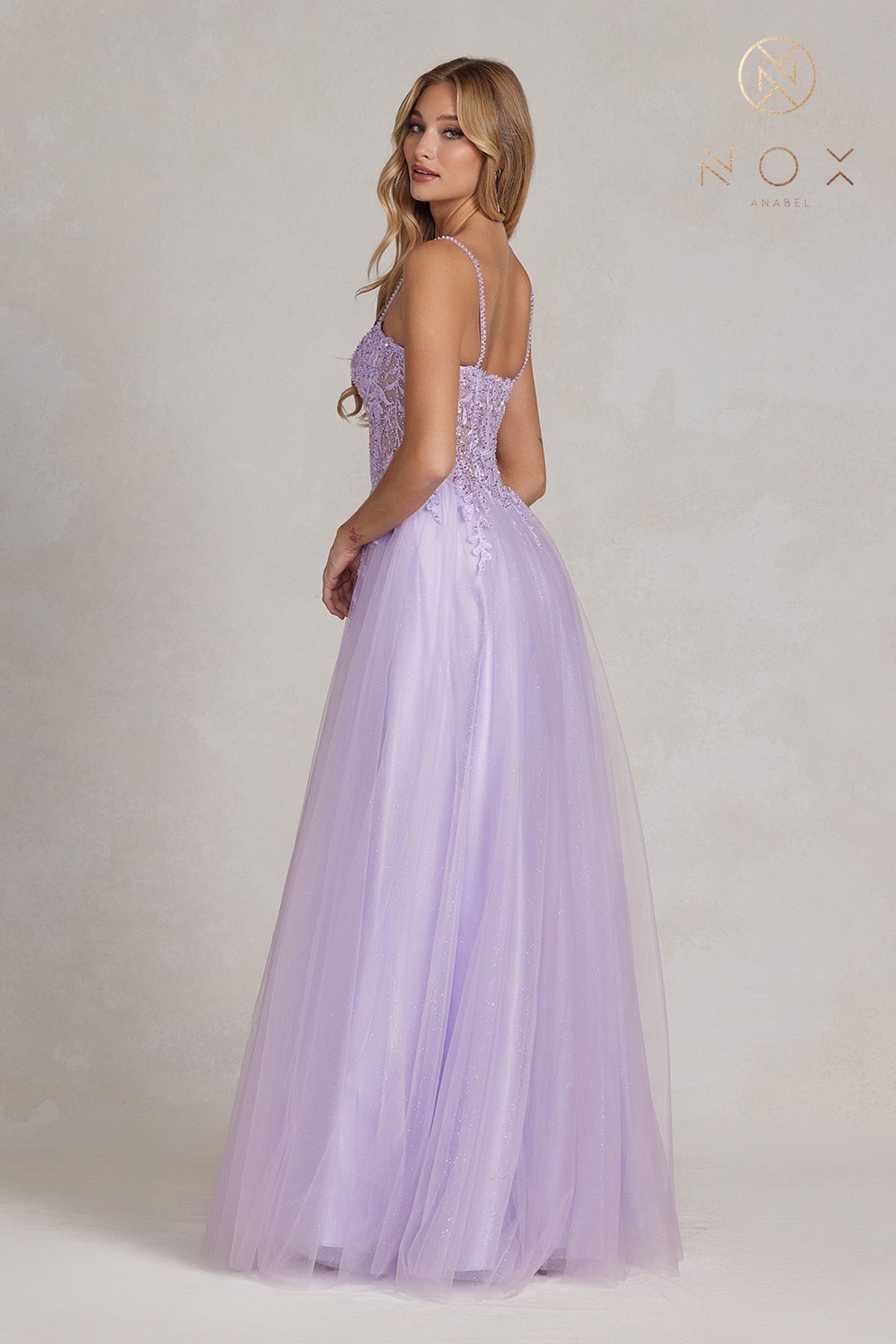 Embroidered Sheer A-Line Prom Dress w/ Beads-smcdress