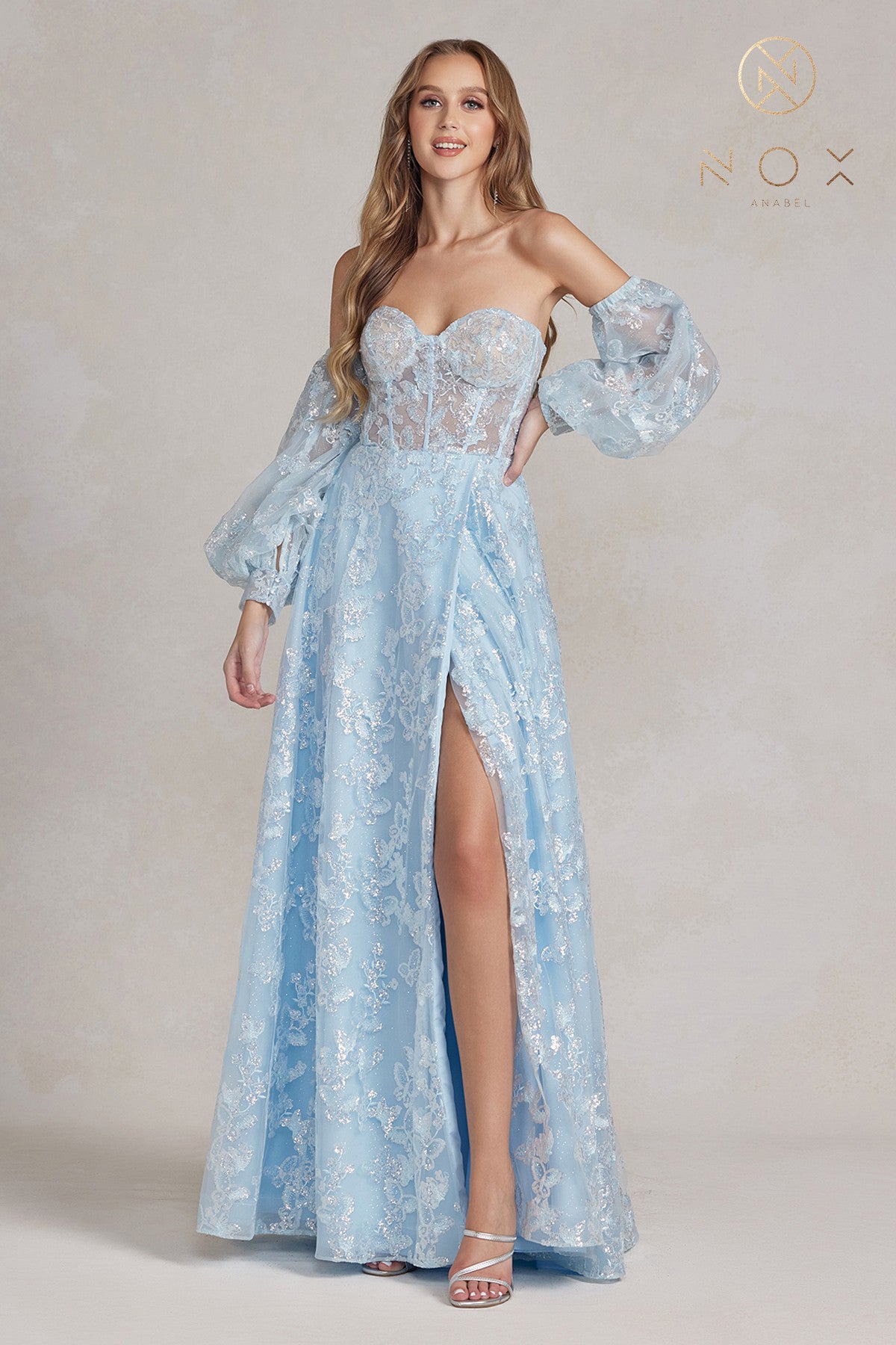 Blue sheer prom dress-smcdress