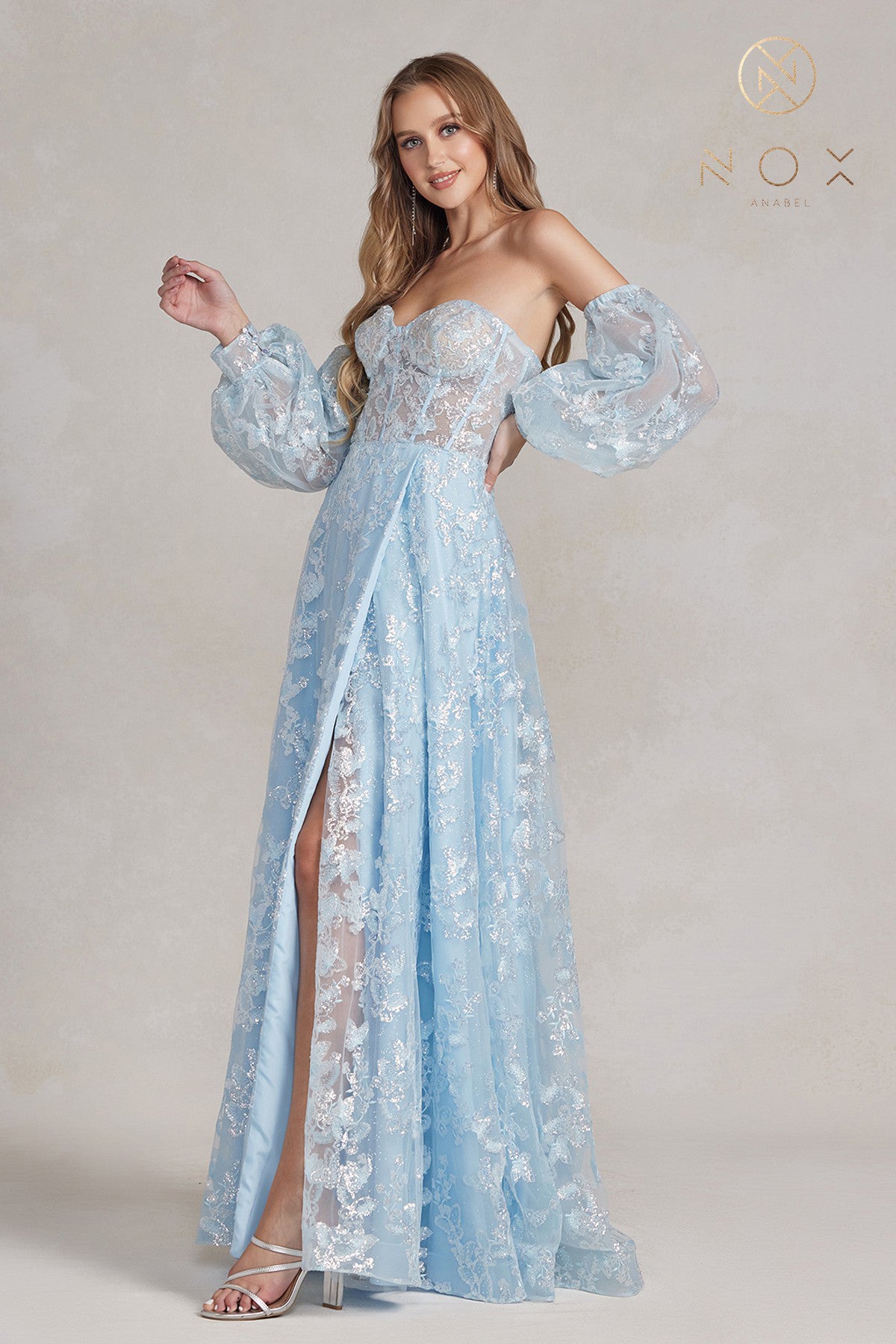 Blue sheer prom dress-smcdress