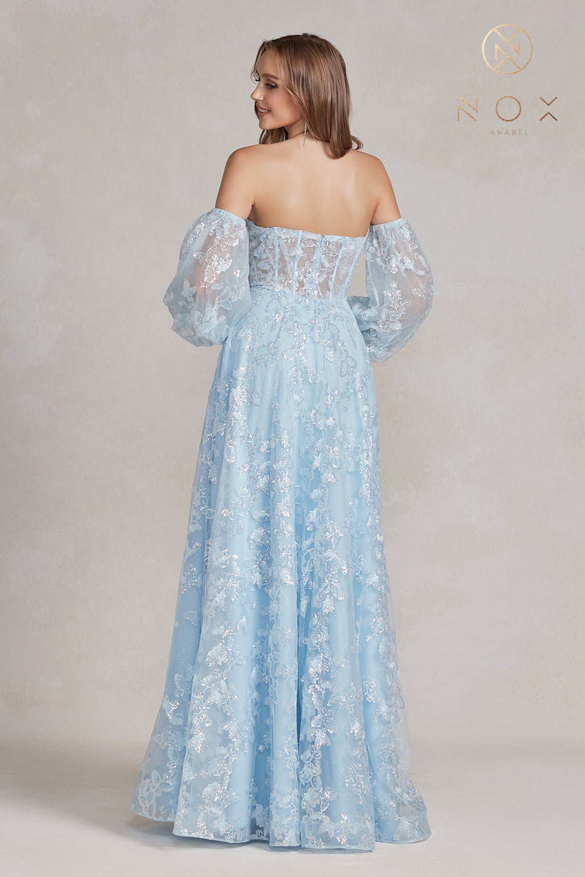 Blue sheer prom dress-smcdress