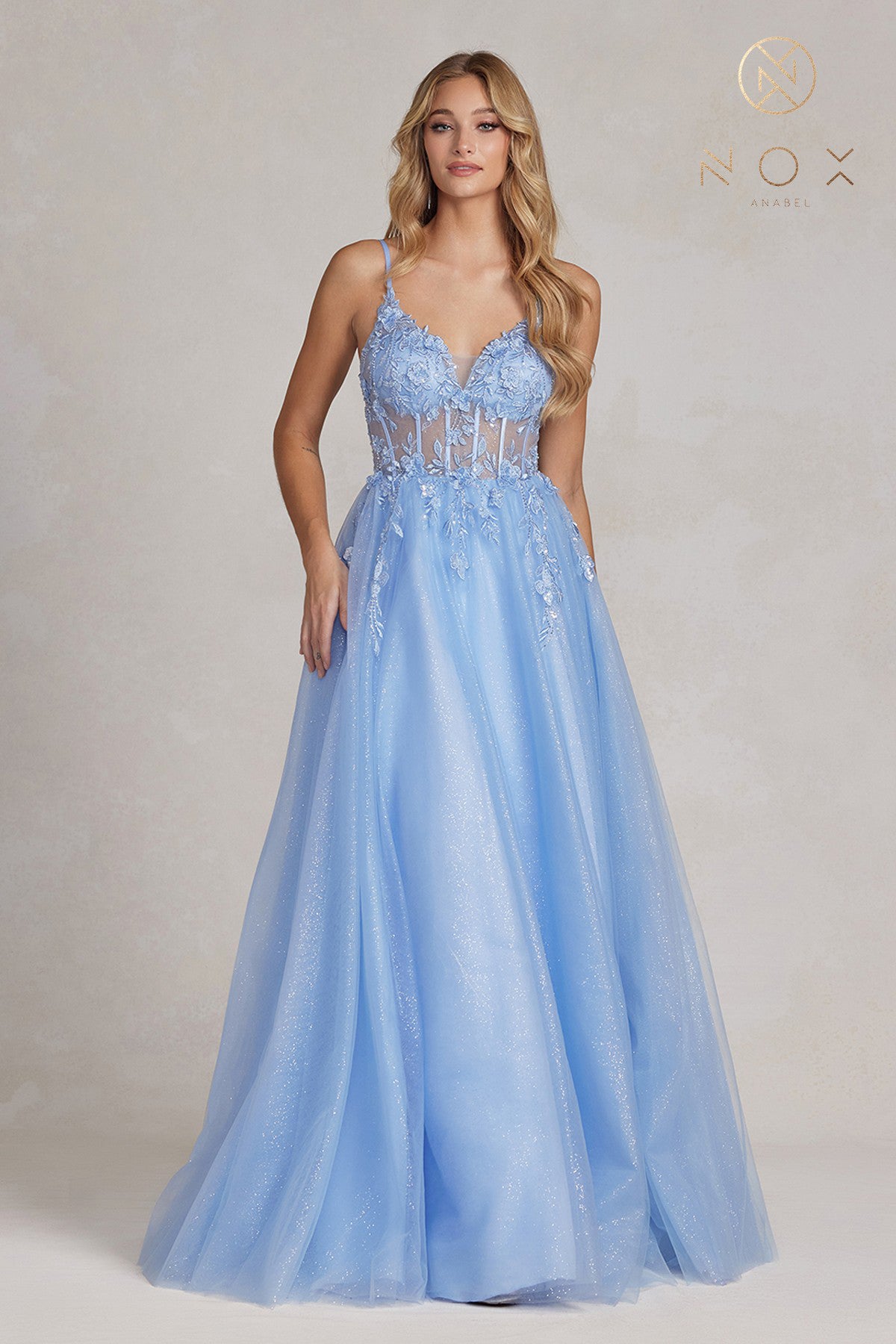 Embroidered V-Neck A-Line Long Prom Dress-smcdress