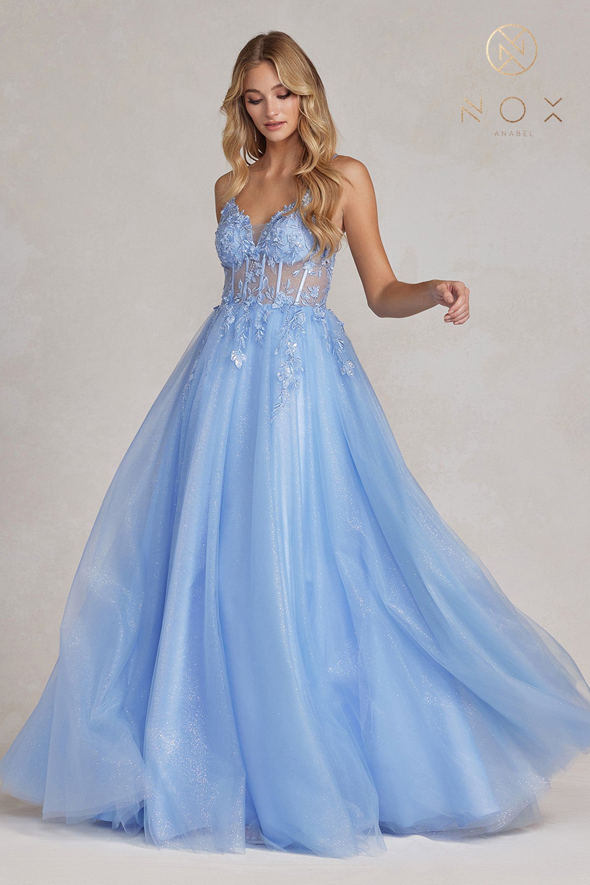 Embroidered V-Neck A-Line Long Prom Dress-smcdress