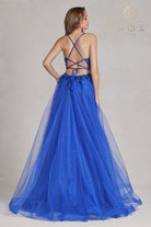 Embroidered Lace Prom Dress w/Tulle Skirt & Open Criss Cross Back-smcdress