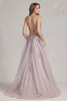 A-Line Tulle Skirt Dress w/ Embroidered Lace & Long Prom Style-smcdress