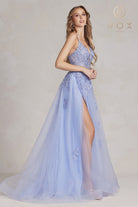 A-Line Tulle Skirt Dress w/ Embroidered Lace & Long Prom Style-smcdress