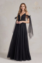 Lace Long Prom Dress w/Deep Illusion V-Neck & Embroidered Tulle Skirt-smcdress