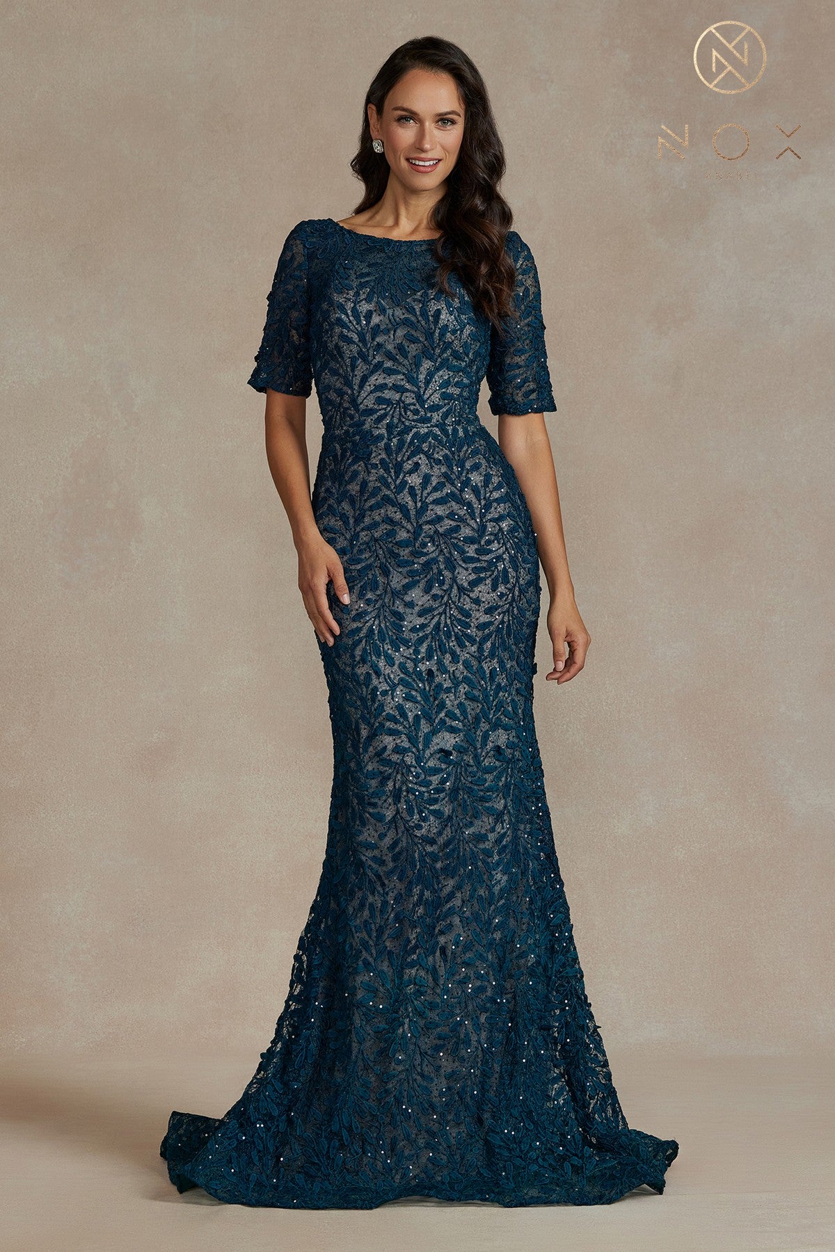 1/2-Sleeve Embroidered Lace MOB Dress-smcdress