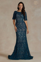 1/2-Sleeve Embroidered Lace MOB Dress-smcdress