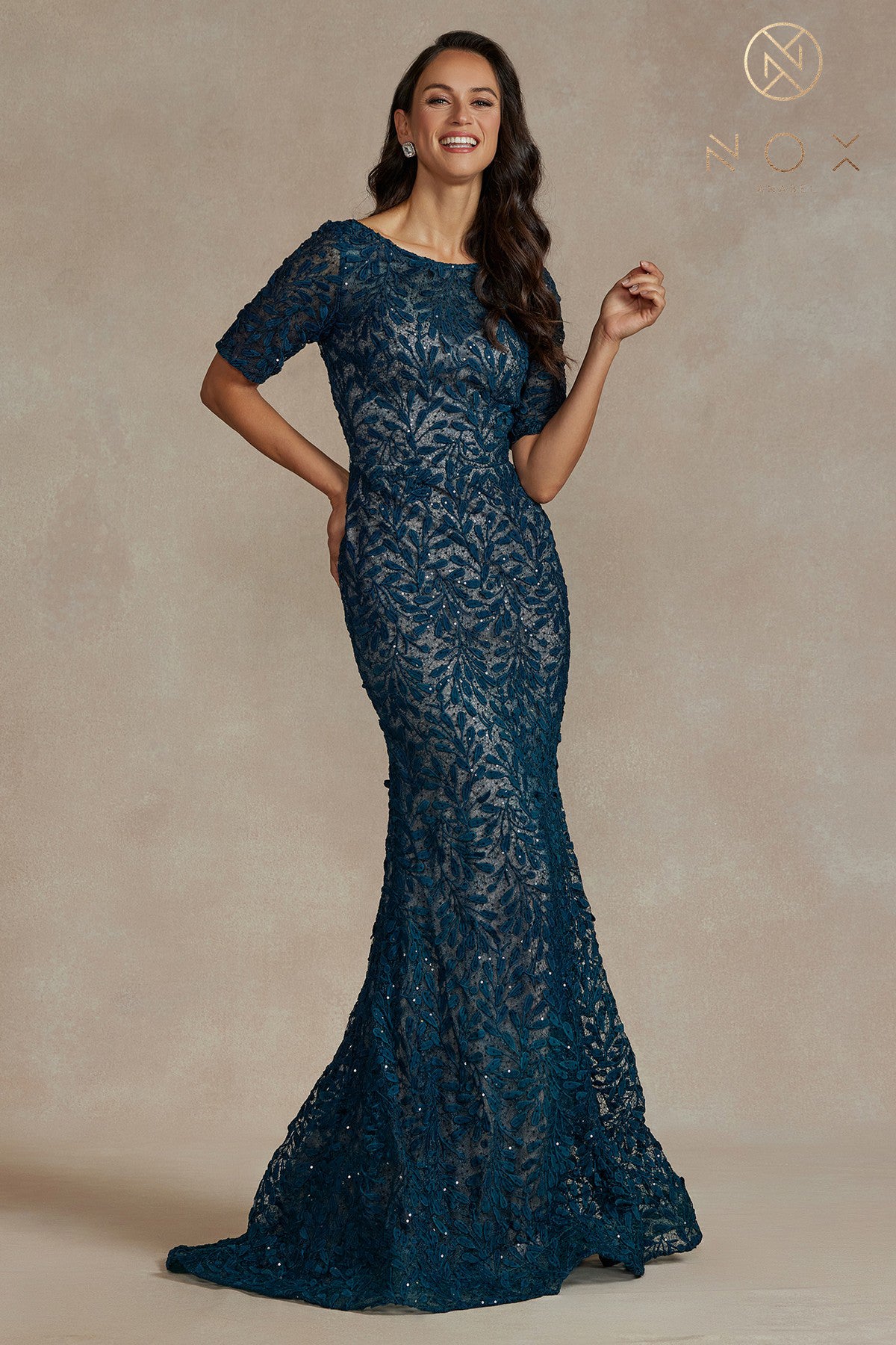 1/2-Sleeve Embroidered Lace MOB Dress-smcdress