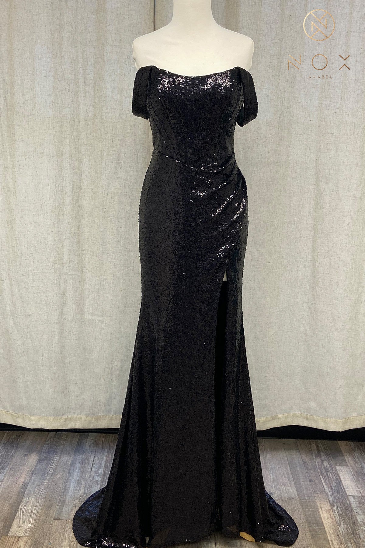 Off-Shoulder Sequin Prom Dress with Open Back-smcdress