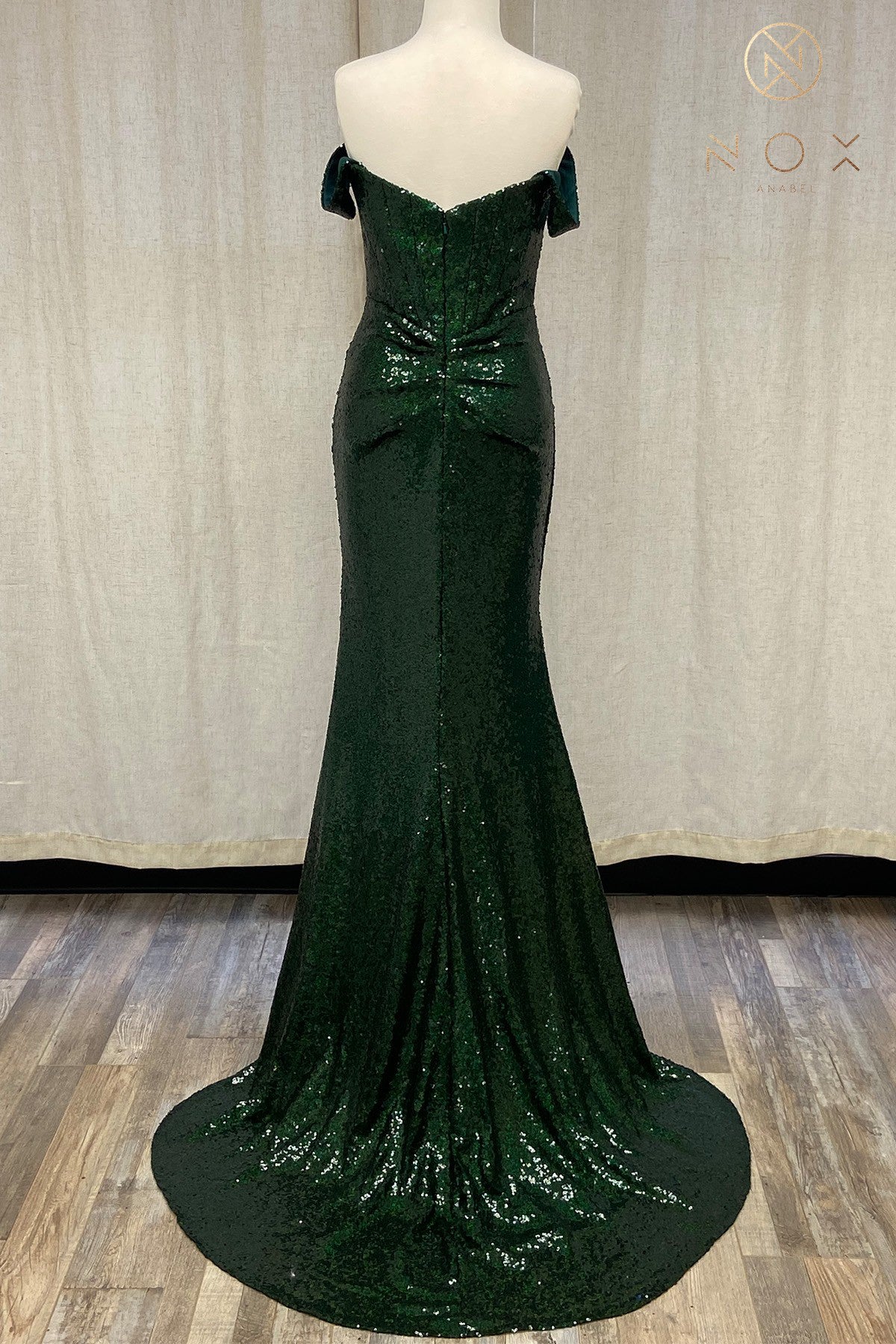 Off-Shoulder Sequin Prom Dress with Open Back-smcdress