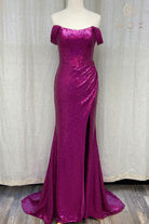 Off-Shoulder Sequin Prom Dress with Open Back-smcdress