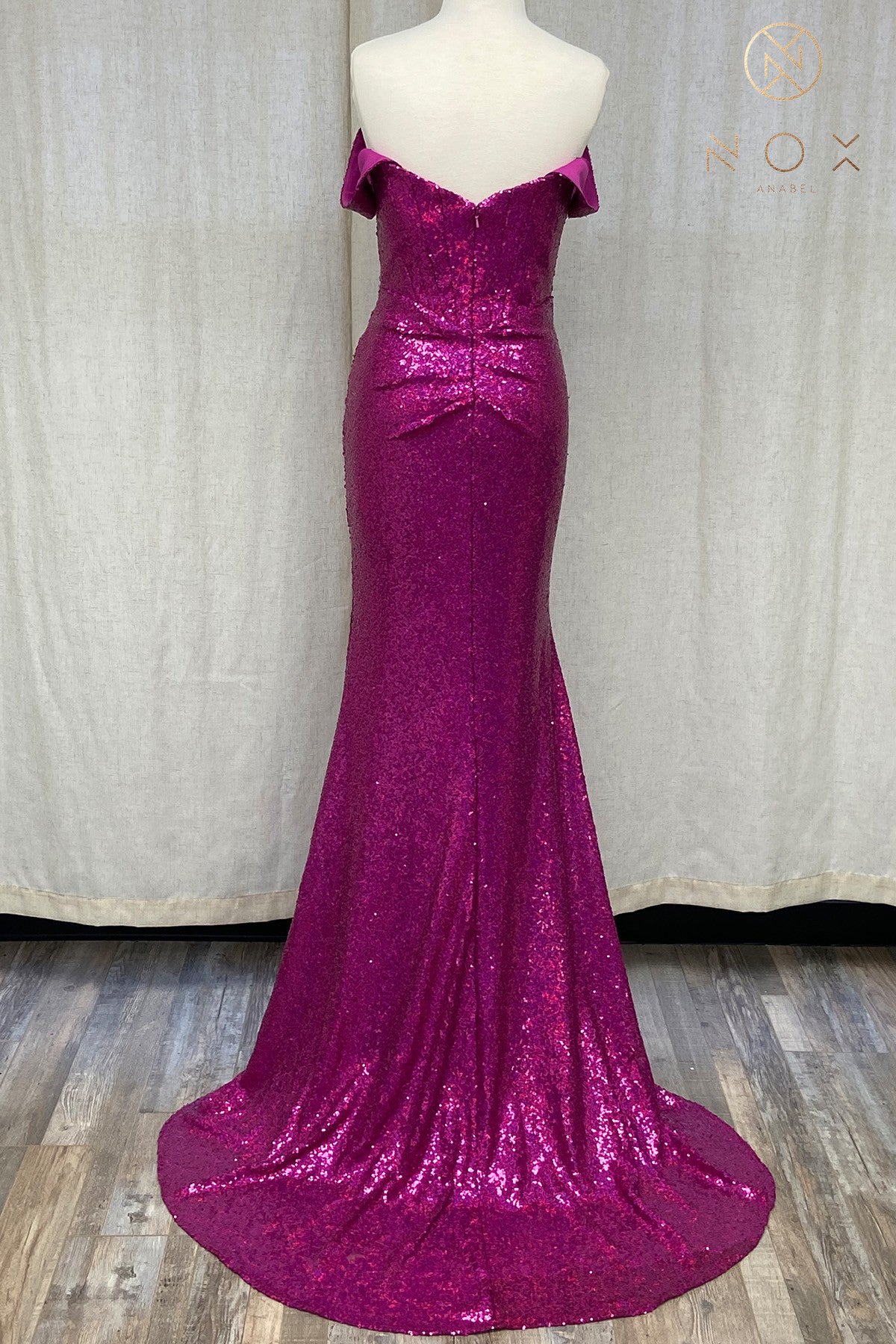 Off-Shoulder Sequin Prom Dress with Open Back-smcdress