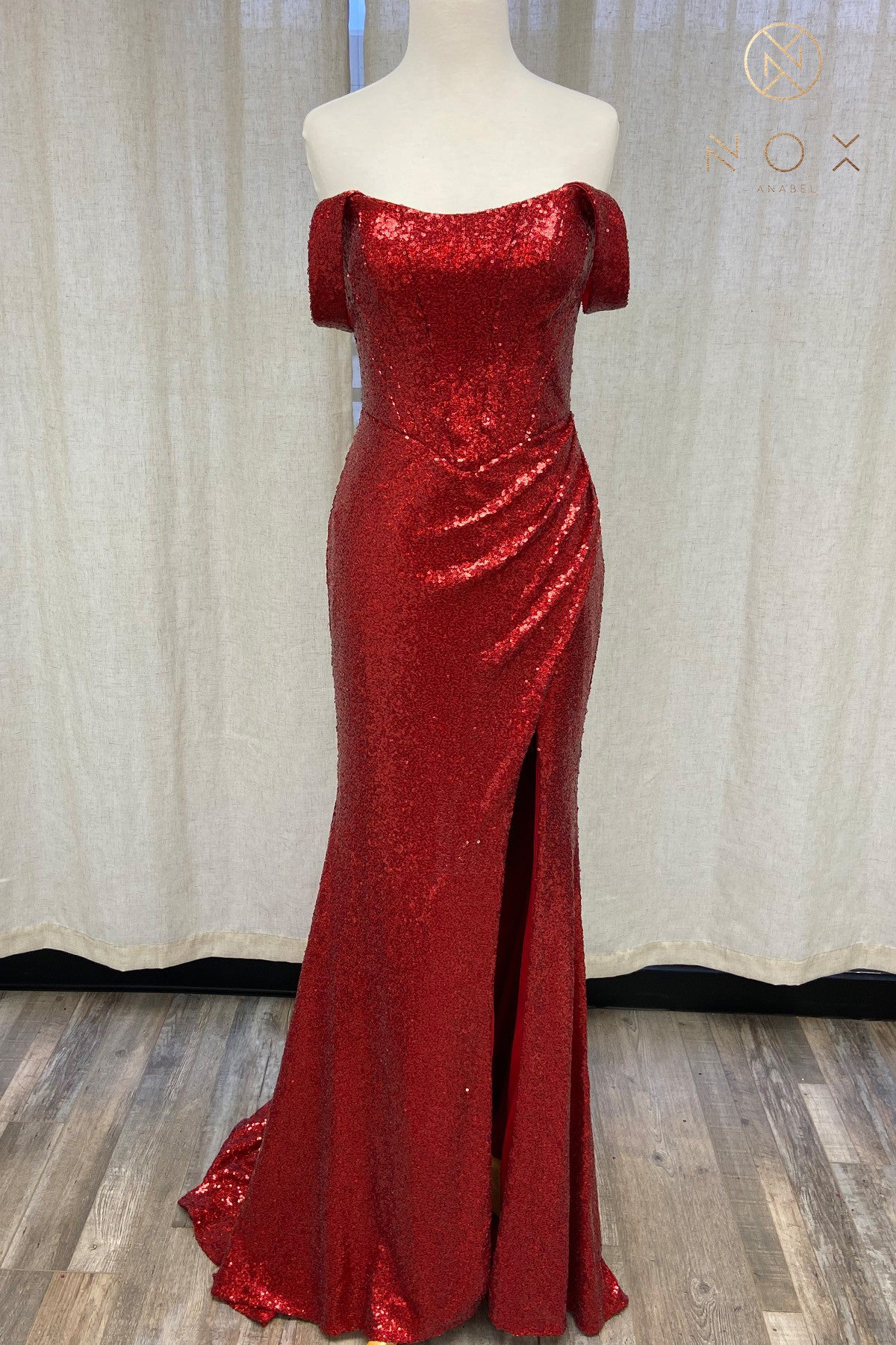 Off-Shoulder Sequin Prom Dress with Open Back-smcdress