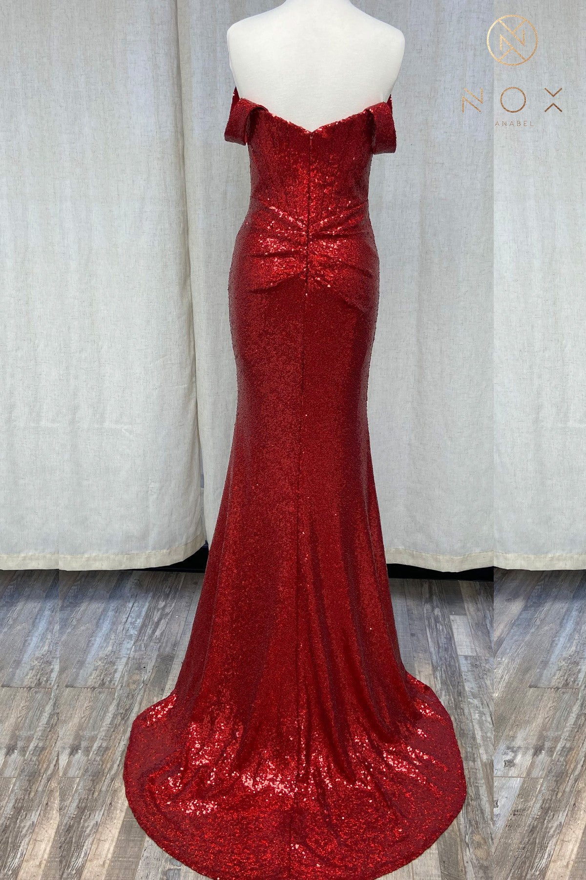 Off-Shoulder Sequin Prom Dress with Open Back-smcdress