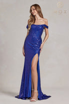 Off-Shoulder Sequin Prom Dress with Open Back-smcdress