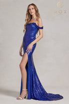 Off-Shoulder Sequin Prom Dress with Open Back-smcdress