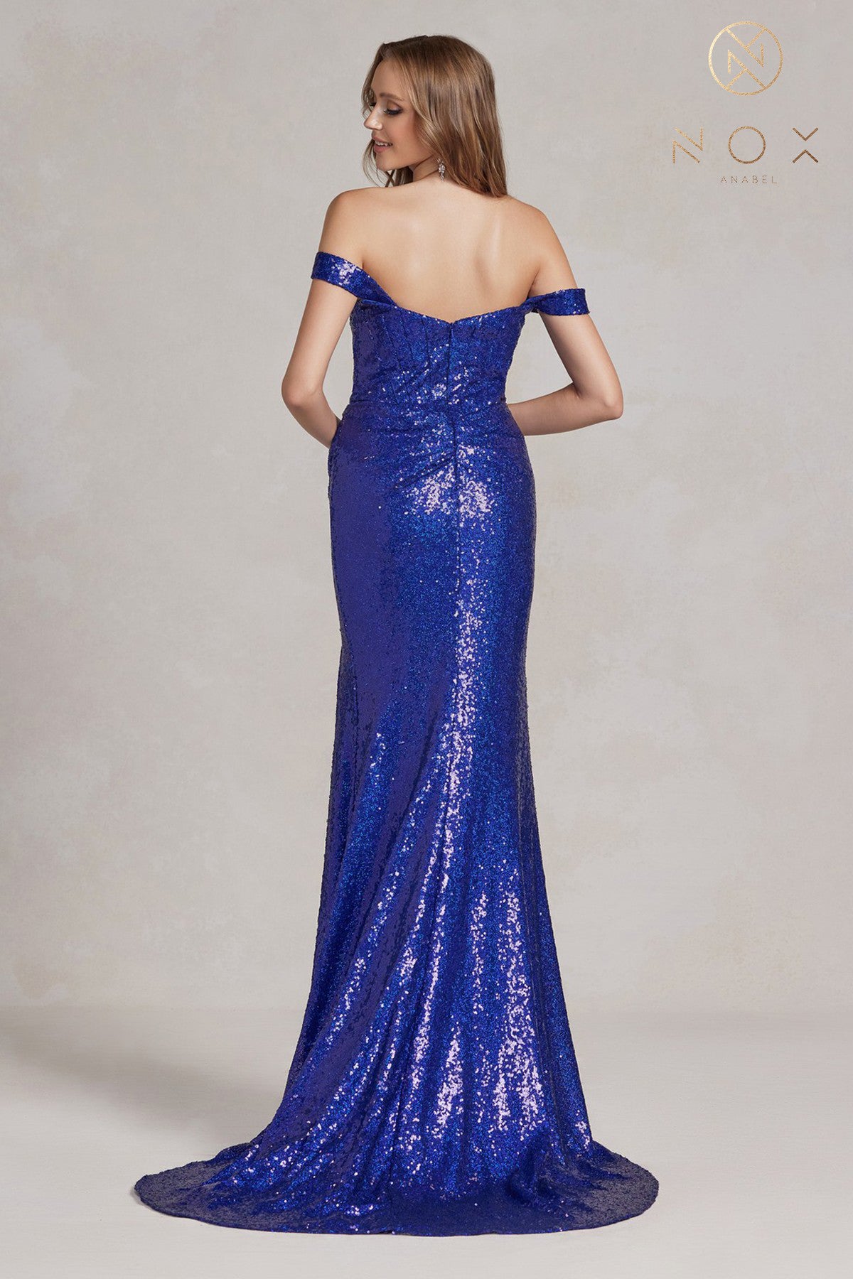 Off-Shoulder Sequin Prom Dress with Open Back-smcdress