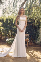 Satin Tail Long Wedding Dress w/Straight Straps-smcdress