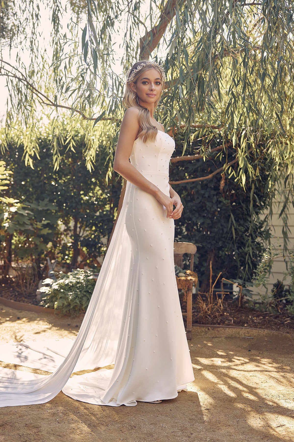 Satin Tail Long Wedding Dress w/Straight Straps-smcdress