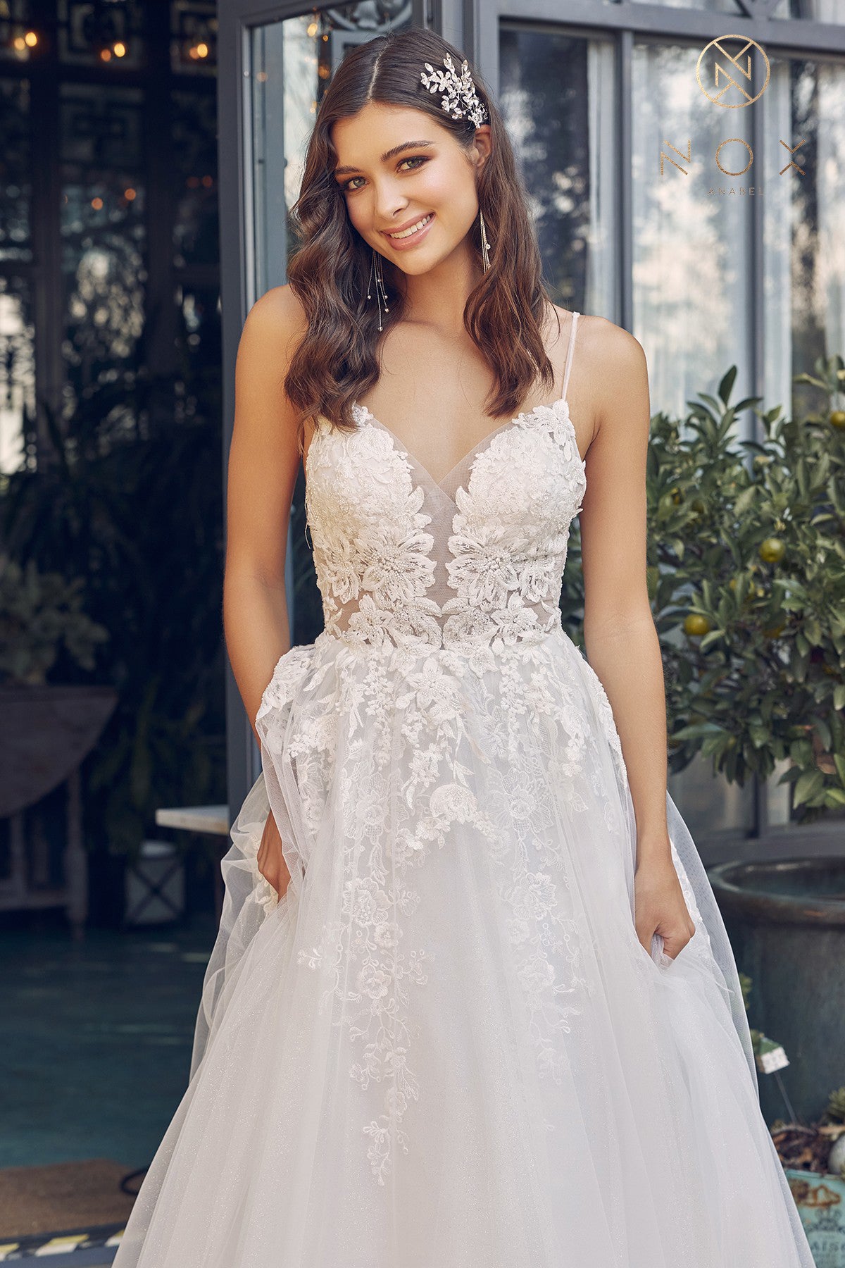 Embroidered Lace Bodice Long Wedding Dress with Open Back-smcdress