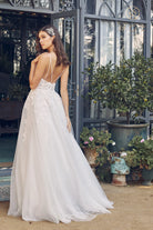 Embroidered Lace Bodice Long Wedding Dress with Open Back-smcdress