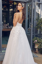 Embroidered Lace Bodice Long Wedding Dress with Open Back-smcdress