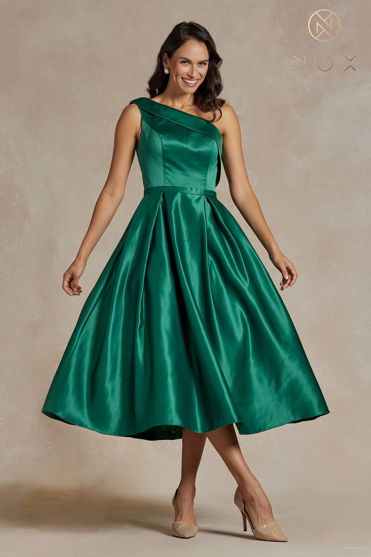 One-Shoulder Satin Midi Dress with Open Back-smcdress