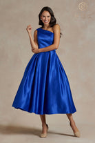 One-Shoulder Satin Midi Dress with Open Back-smcdress